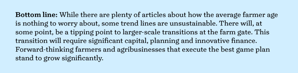 Callout2 - While there are plenty of articles about how the average farmer age is nothing to worry about, some trend lines are unsustainable Callout2 - While there are plenty of articles about how the average farmer age is nothing to worry about, some trend lines are unsustainable