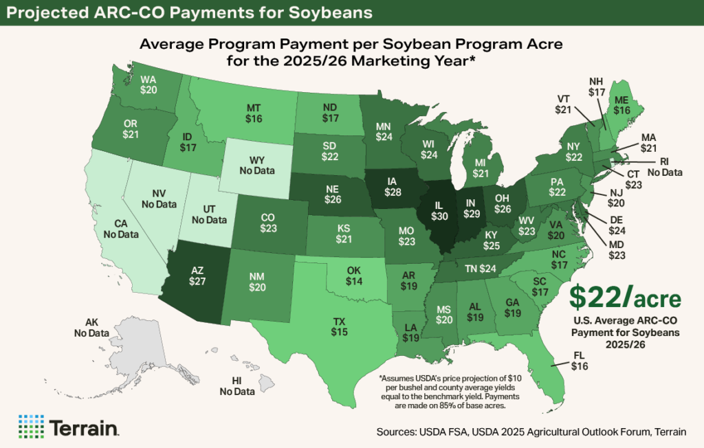 U.S. Map Projected ARC-CO Payments for Soybeans U.S. Map Projected ARC-CO Payments for Soybeans