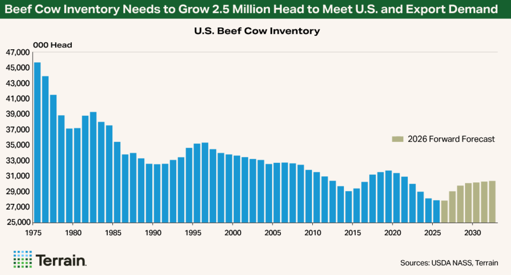 Chart for NCBA, May2025 - Beef Cow Inventory Needs to Grow 2.5 Million Head to Meet U.S. and Export Demand Chart for NCBA, May2025 - Beef Cow Inventory Needs to Grow 2.5 Million Head to Meet U.S. and Export Demand