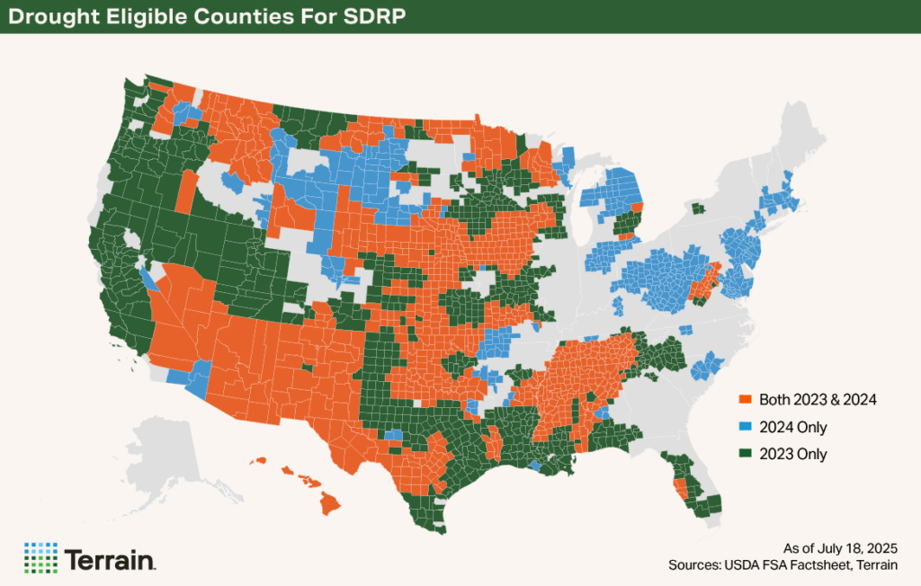 SDRP Map 2025 - Drought Eligible Counties for SDRP
