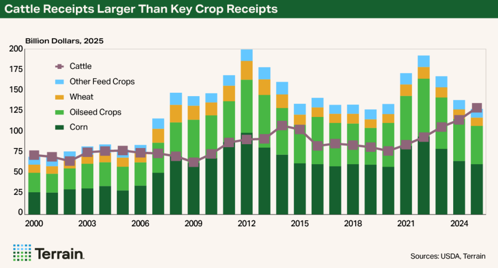 Rural Economist Fall 2025 - Chart 2 Cattle Receipts Larger Than Key Crop Receipts