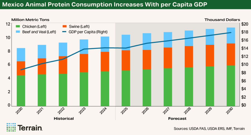 Mexico Report 2025 - Chart 1 - Mexico Animal Protein Consumption Increases With per Capita GDP