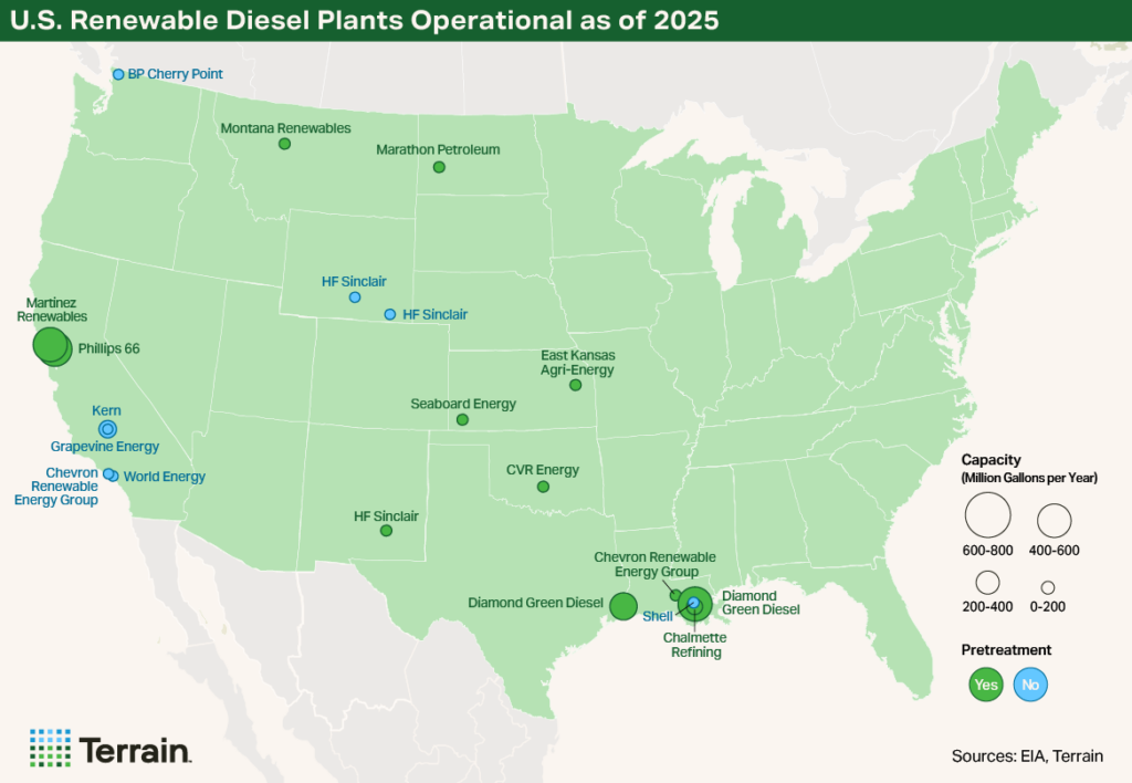 Map Soyoil Demand March 2026 - U.S. Renewable Diesel Plants Operational as of 2025