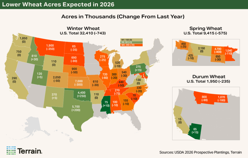 Map Wheat Q2 2026 - Lower Wheat Acres Expected in 2026